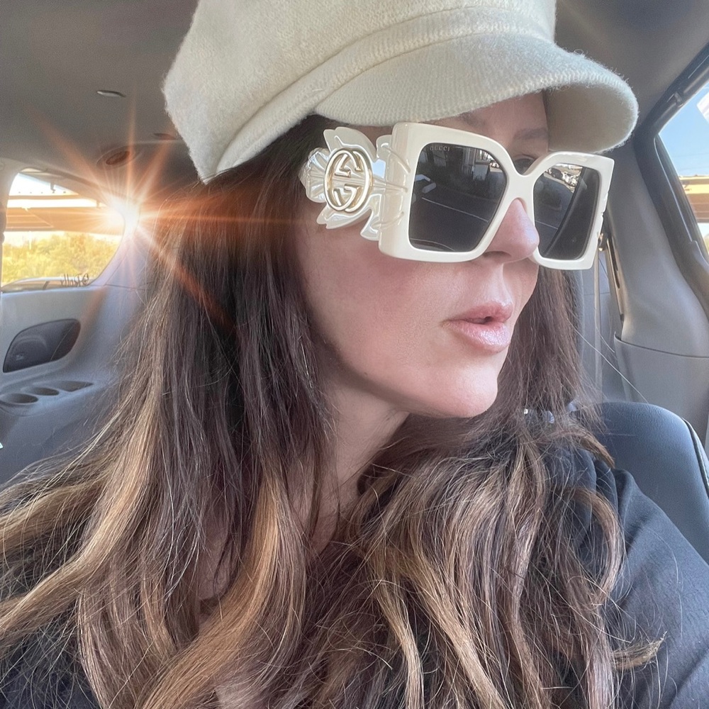 Gucci 54 mm Marmont ivory color acetate sunnies. Polarized lenses.  Worn once.